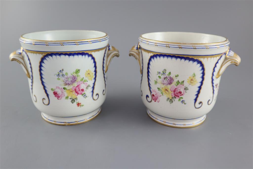 A pair of Sevres half bottle wine coolers, 12cm high